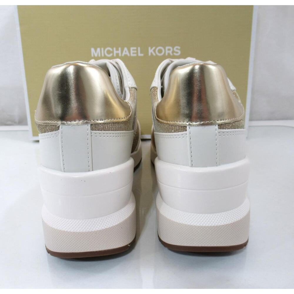 Michael Kors Mabel Trainer Wedge Sneakers Glitter Chain Mesh Pale Gold - Picture 5 of 6